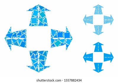 Road directions composition of rugged parts in variable sizes and color hues, based on road directions icon. Vector irregular pieces are composed into composition.