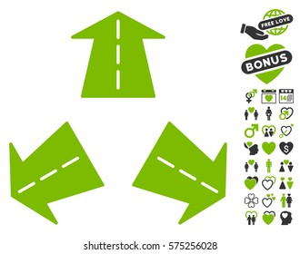 Road Directions icon with bonus lovely design elements. Vector illustration style is flat rounded iconic eco green and gray symbols on white background.