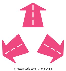 Road Directions vector icon. Style is flat symbol, pink color, rounded angles, white background.