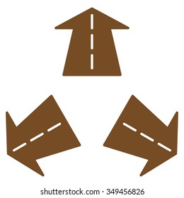 Road Directions vector icon. Style is flat symbol, brown color, rounded angles, white background.