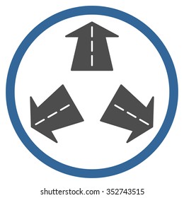 Road Directions vector icon. Style is bicolor flat circled symbol, cobalt and gray colors, rounded angles, white background.