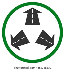 Road Directions vector icon. Style is bicolor flat circled symbol, green and gray colors, rounded angles, white background.