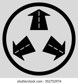Road Directions vector icon. Style is flat circled symbol, black color, rounded angles, light gray background.