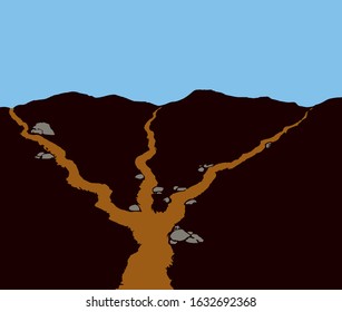 The road diverges in different directions. Vector drawing