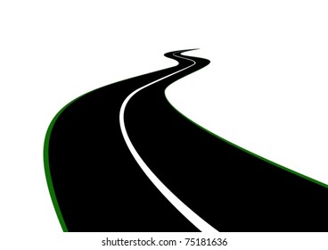 Road with a dividing strip receding into the distance beyond the horizon