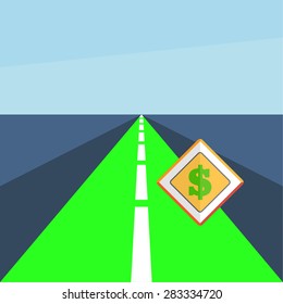 Road with a dollar sign. Vector element of graphic design