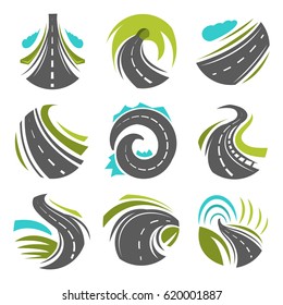 Road or driveway path vector isolated icons set