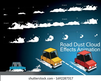 Nube de polvo de carretera de camión o motocicleta.Puede utilizarse para el diseño de juegos, animación, caricaturas 2D 3D.