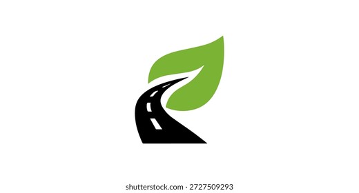 Straße mit Öko-Blatt-Logo, Vektorvorlage