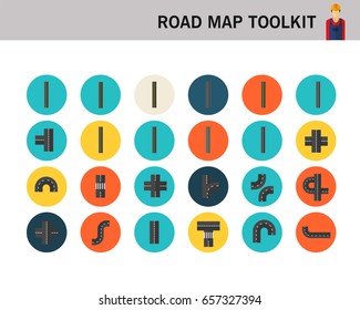 Road elements Create your own road map concept flat icons. 