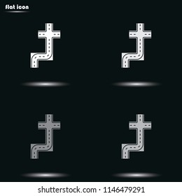 Road elements flat grayscale vector icon.