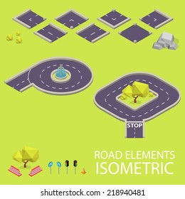 Road elements isometric. Road font. Letters P and Q