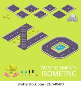 Road elements isometric. Road font. Letters N and O