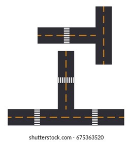 Road elements street transport asphalt line way footpath ring infinity and turns vector illustration. Road highway design plan transportation map element path speedway city road section cconstructor.