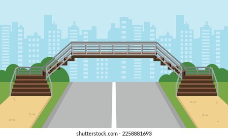 Road with elevated pedestrian crossing
