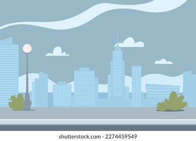 Road empty city street. Empty street or alley in a city park. Street on a Sunny summer day. Flat Vector Illustration, background for an animated video, footage 