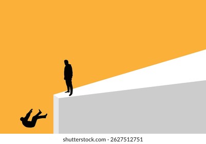 Road Ends Man Standing on the Edge Another One Falling. Business failure and success concept vector art