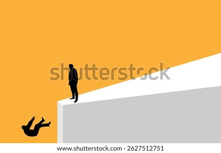 Road Ends Man Standing on the Edge Another One Falling. Business failure and success concept vector art
