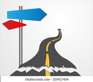 Road erosion damage alarming vector arrow label.