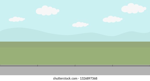 Road and field. Abstract flat, seamless horizontal background scene.