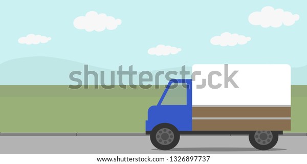 Road and field. Truck. Abstract flat, seamless\
horizontal background\
scene.