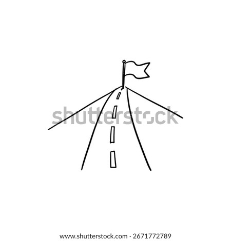 Road with Flag at the End Representing Goal and Success Journey