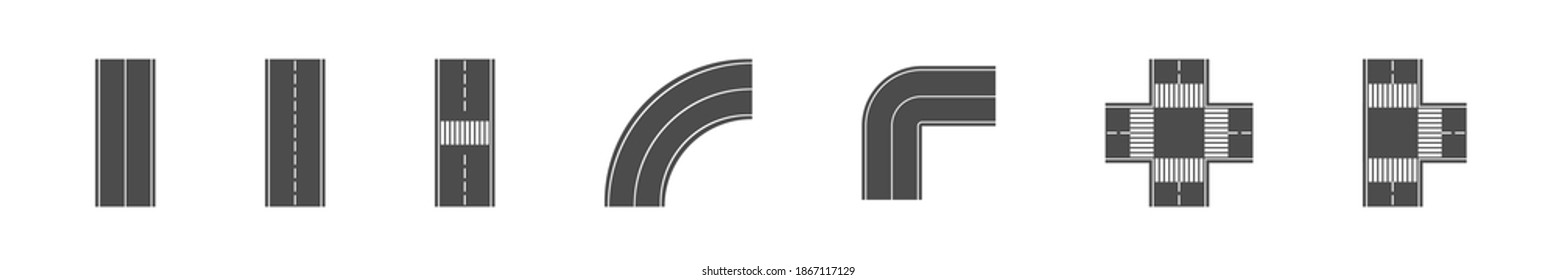 Road flat element of marking collection, highway path asphalt vector illustration.