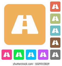 Road flat icons on rounded square vivid color backgrounds.