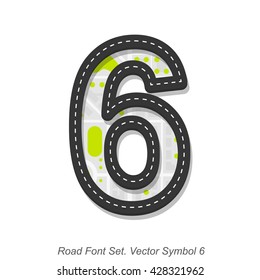 Road font sign, Symbol 6, Object on a white background, Vector illustration