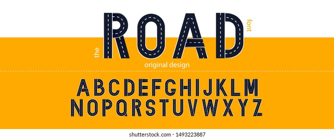 Road font. Typography design with street lines.