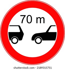 Una carretera que prohíbe la seña. Un signo que limita la distancia mínima. Imagen vectorial.