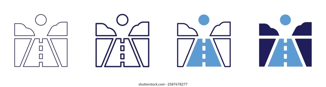 Road forecasting icon in 4 different styles. Thin Line, Line, Bold Line, Duotone. Duotone style. Editable stroke.