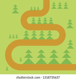 Road in forest map. Forest Footpath. Vector