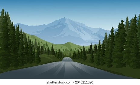 Road In Forest With Mountain