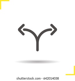 Road fork glyph icon. Drop shadow silhouette symbol. Two arrows. Negative space. Vector isolated illustration