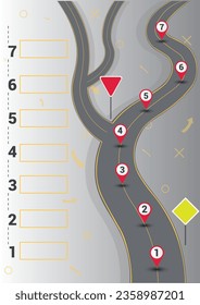 road and fork symbolizing forward movement, infographics and inscriptions