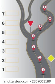 road and fork symbolizing forward movement, infographics and inscriptions