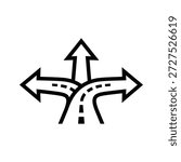 Road fork with three arrows pointing in different directions