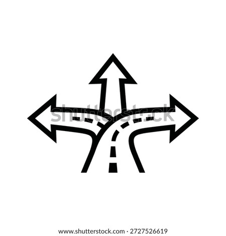 Road fork with three arrows pointing in different directions