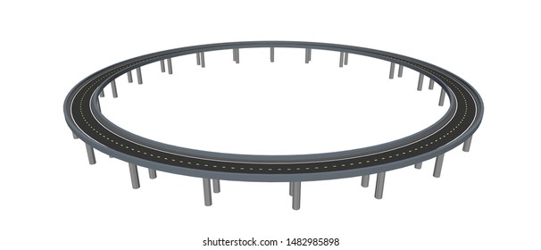 Road in form of circle on supports. Isolated on white background. 3d Vector illustration.
