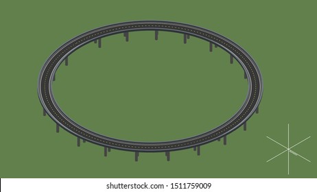 Road in form of circle on supports. 3d Vector illustration. Isometric projection.