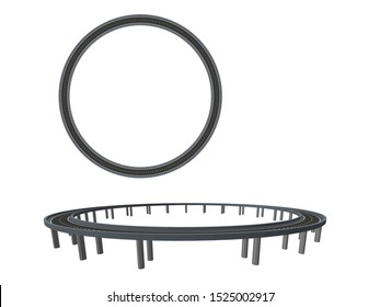 Road in form of circle on supports. 3d Vector illustration. Different viewes.