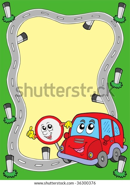 Road frame
with cute car - vector
illustration.