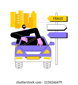 Road fraud abstract concept vector illustration. Road safety, fellow traveller, road crime, criminal fraud, pick up hitchhiker, threat and robbery, illegal transportation abstract metaphor.