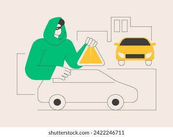 Road fraud abstract concept vector illustration. Road safety, fellow traveller, road crime, criminal fraud, pick up hitchhiker, threat and robbery, illegal transportation abstract metaphor.