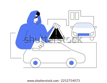Road fraud abstract concept vector illustration. Road safety, fellow traveller, road crime, criminal fraud, pick up hitchhiker, threat and robbery, illegal transportation abstract metaphor.