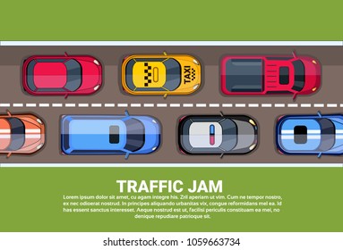 Road Full Of Different Cars Top Angle View of Traffic Jam On Highway