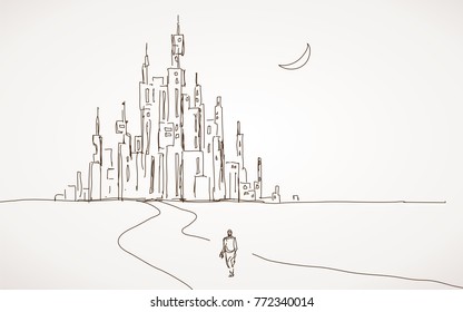Road to future cities, vector illustrations.