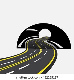 The road in the future passes through the tunnel, vector illustration.