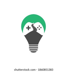 Road Game bulb shape concept logo design template. Road way player Gamers icon logo symbol design illustration